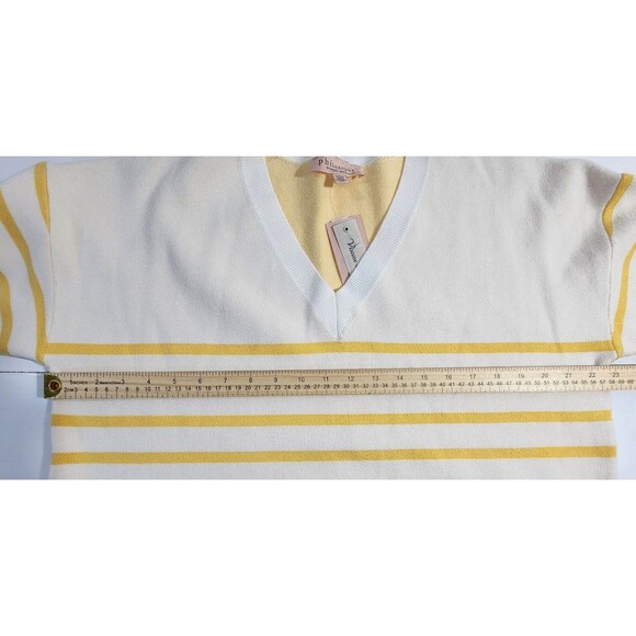 Philosophy White & Yellow Striped V Neck 3/4 Sleeve Sweater Women's Size 1X - Picture 10 of 16